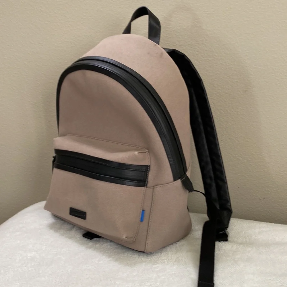 URI Minkoff Deep Tan Men’s Canvas and Leather Backpack - Picture 2 of 12